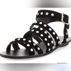 Loeffler Randall suede leather studded Karin sandals flats gladiator 7 black